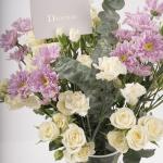 Clear Vase with White Spray Roses & Purple Florals